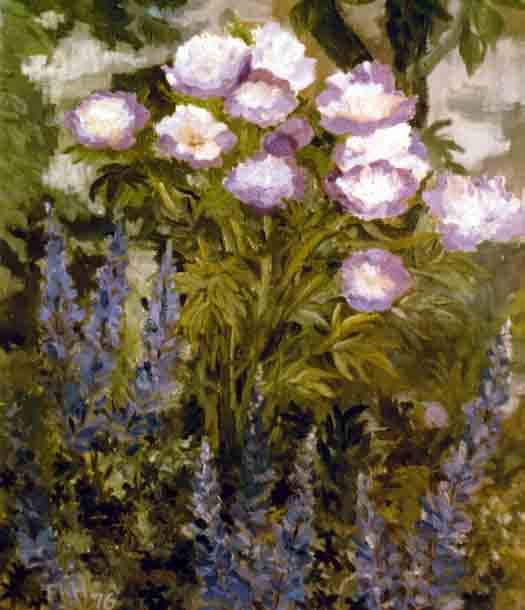 Pfingstrosen und Lupinen