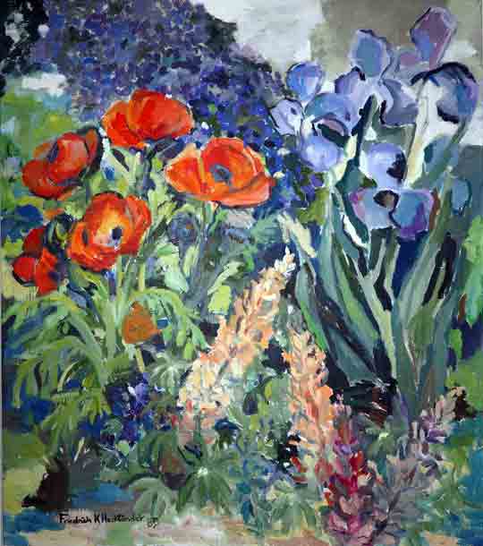 Garten mit Mohn und Lupinen