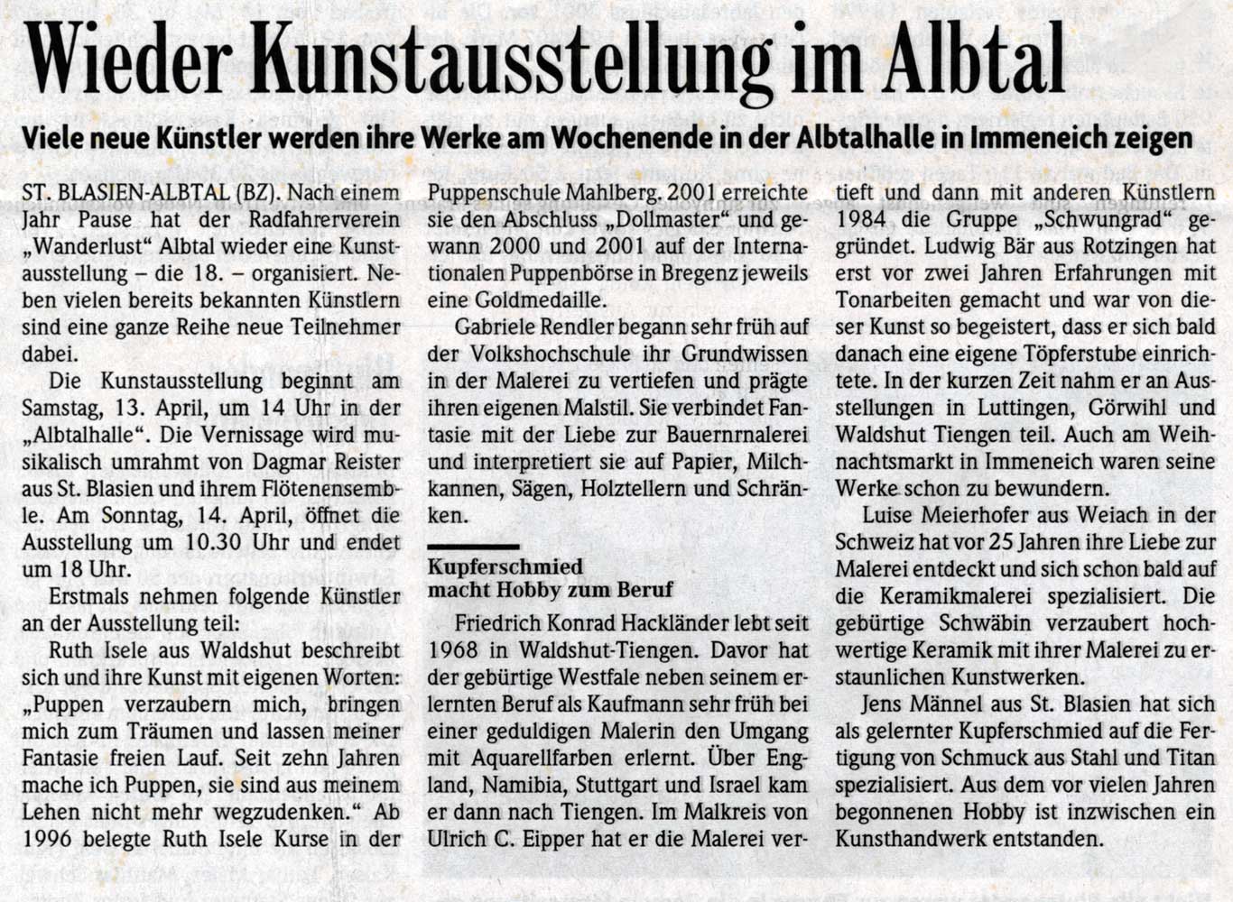 Aus einer regionalen Tageszeitung vom 11. April 2002