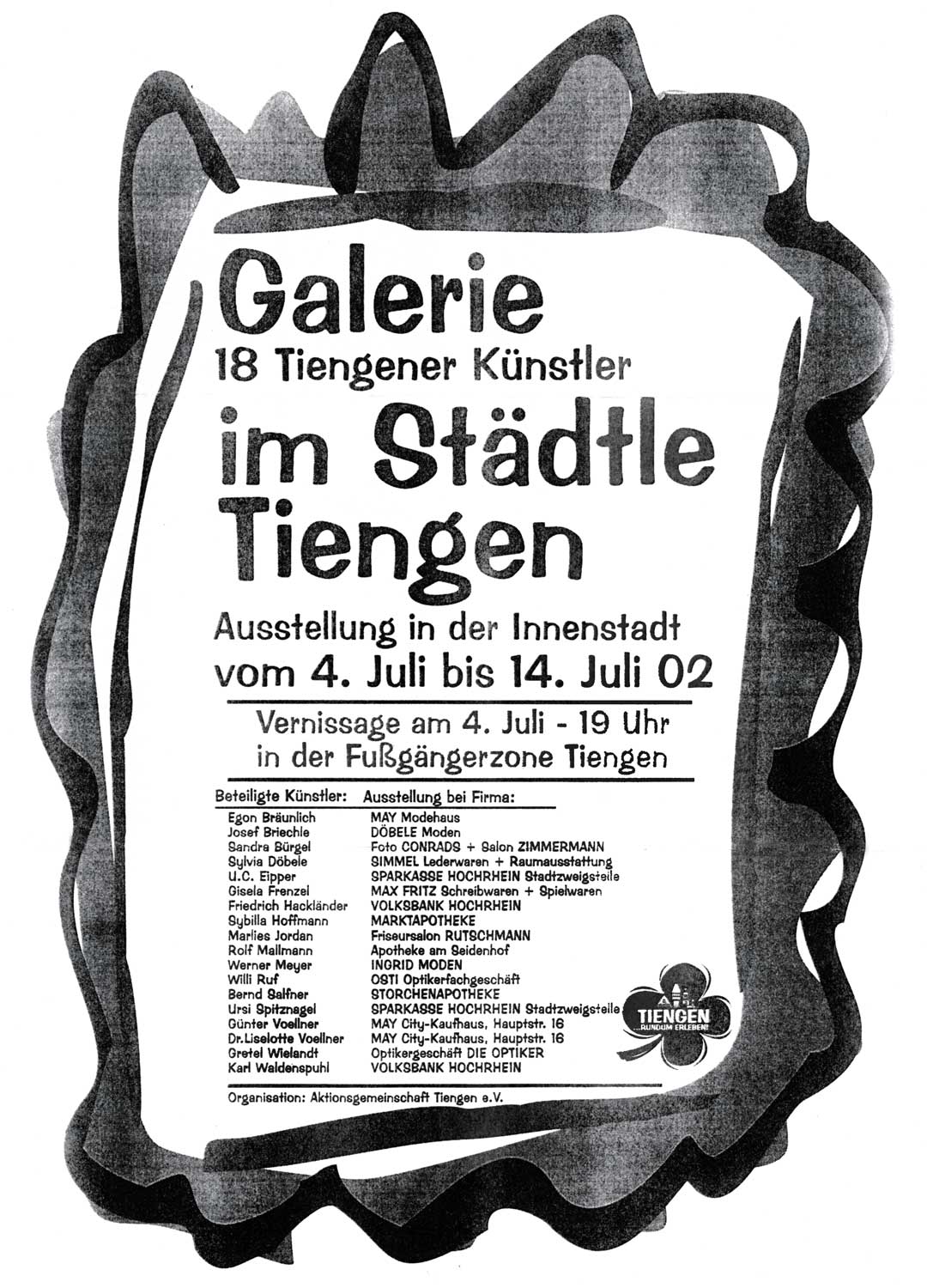 Flyer zur Vernissage in der Fußgängerzone am  4. Juli 2002