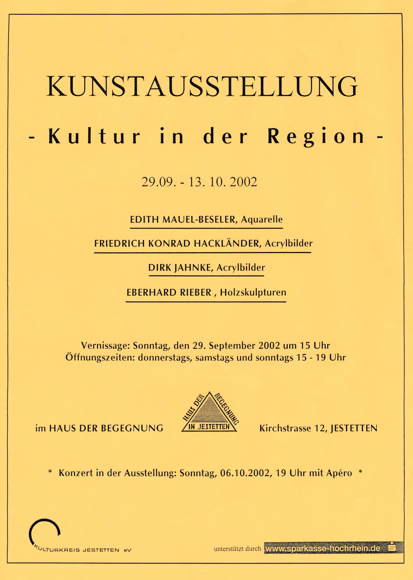 Flyer zur Vernissage der Ausstellung "Kultur in der Region" am 29. September 2002