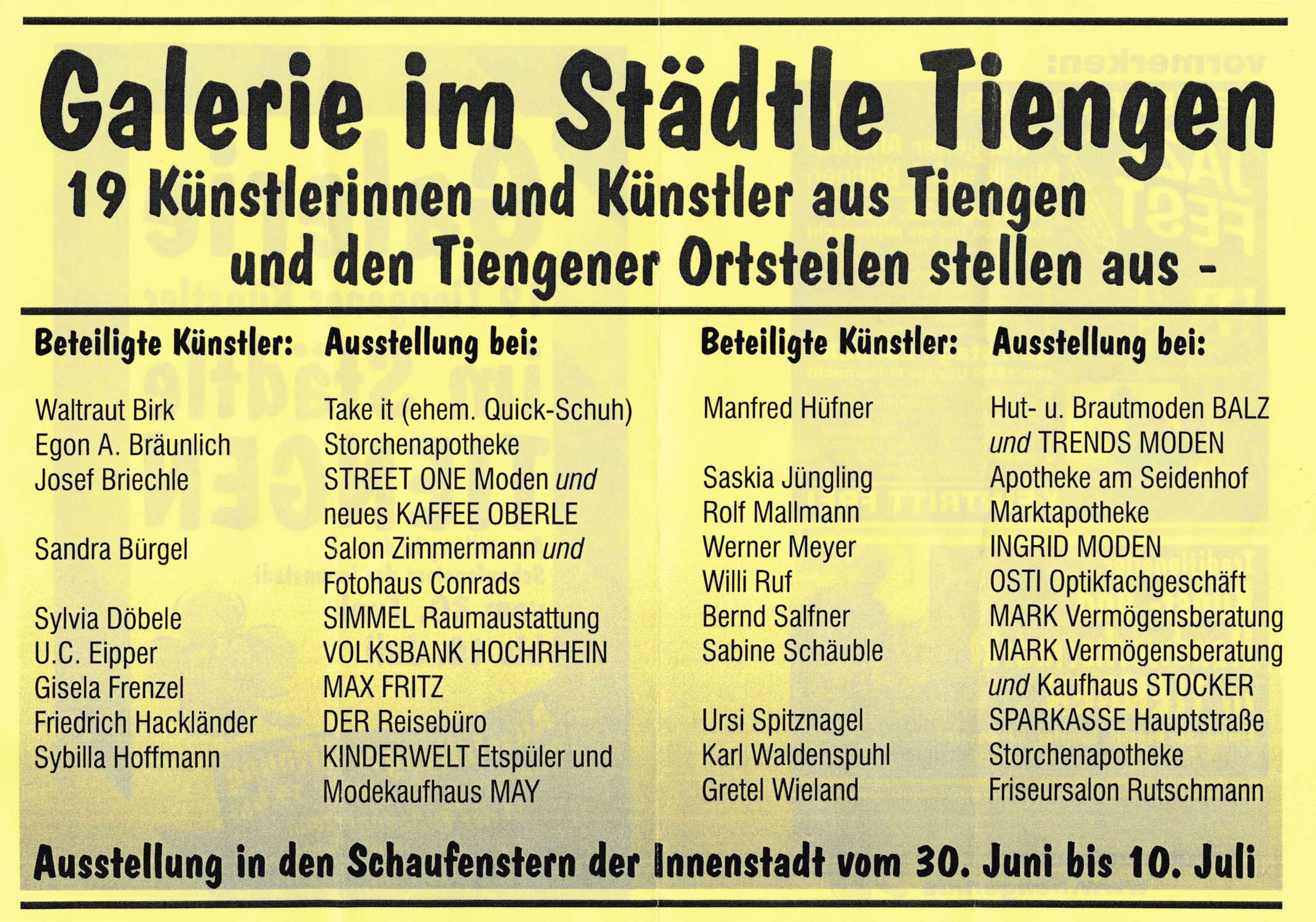 Flyer zur 'Galerie im Städle' vom Mai 2005